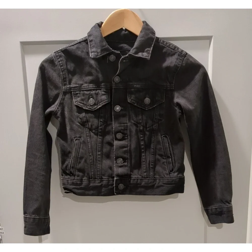 Polo Ralph Lauren Denim Girls Sz S/6 Black‎ Long Sleeve L/S Embroidered Jacket